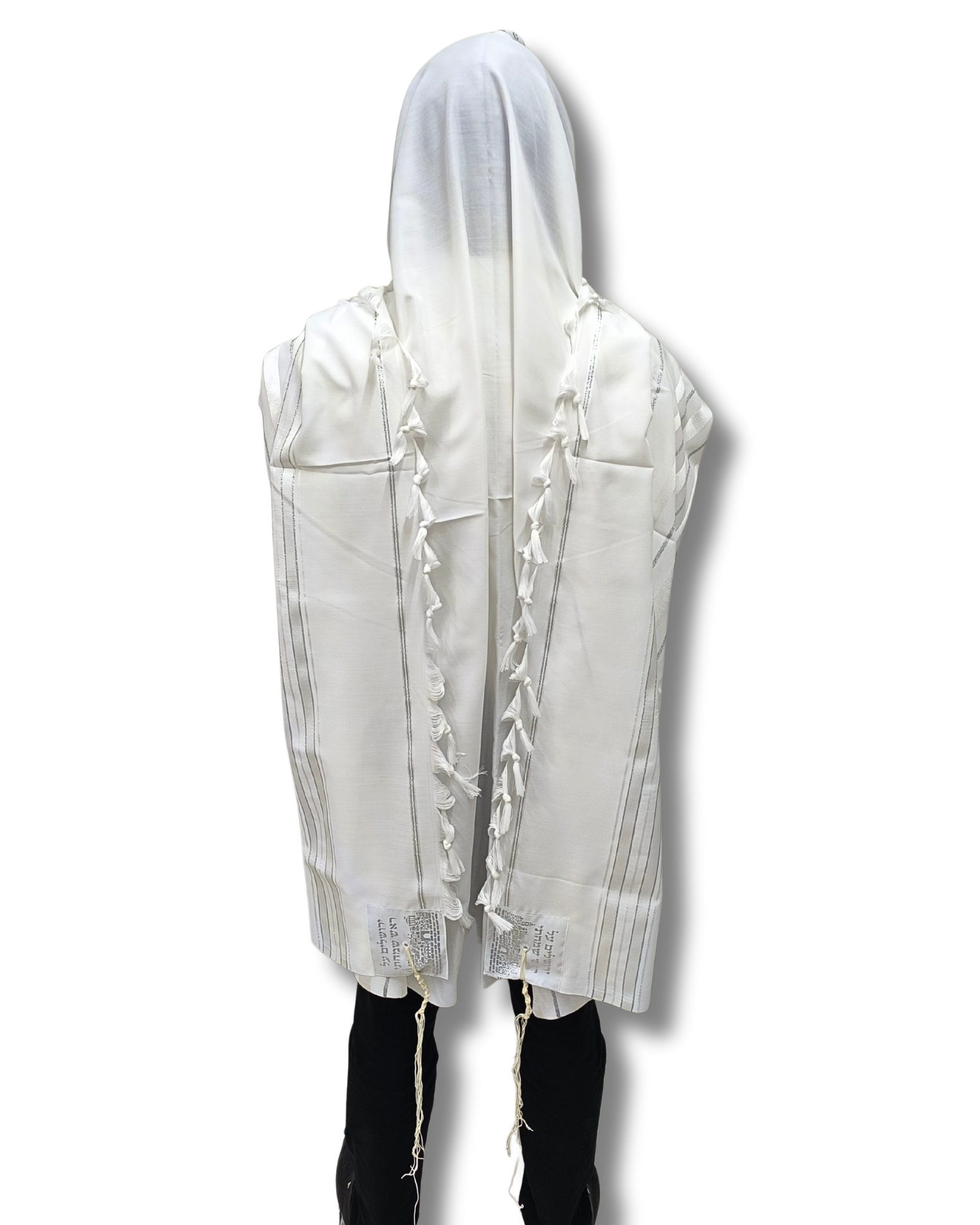 Talit Gadol Akrilan talla 60 blanco con plateado TY 12339
