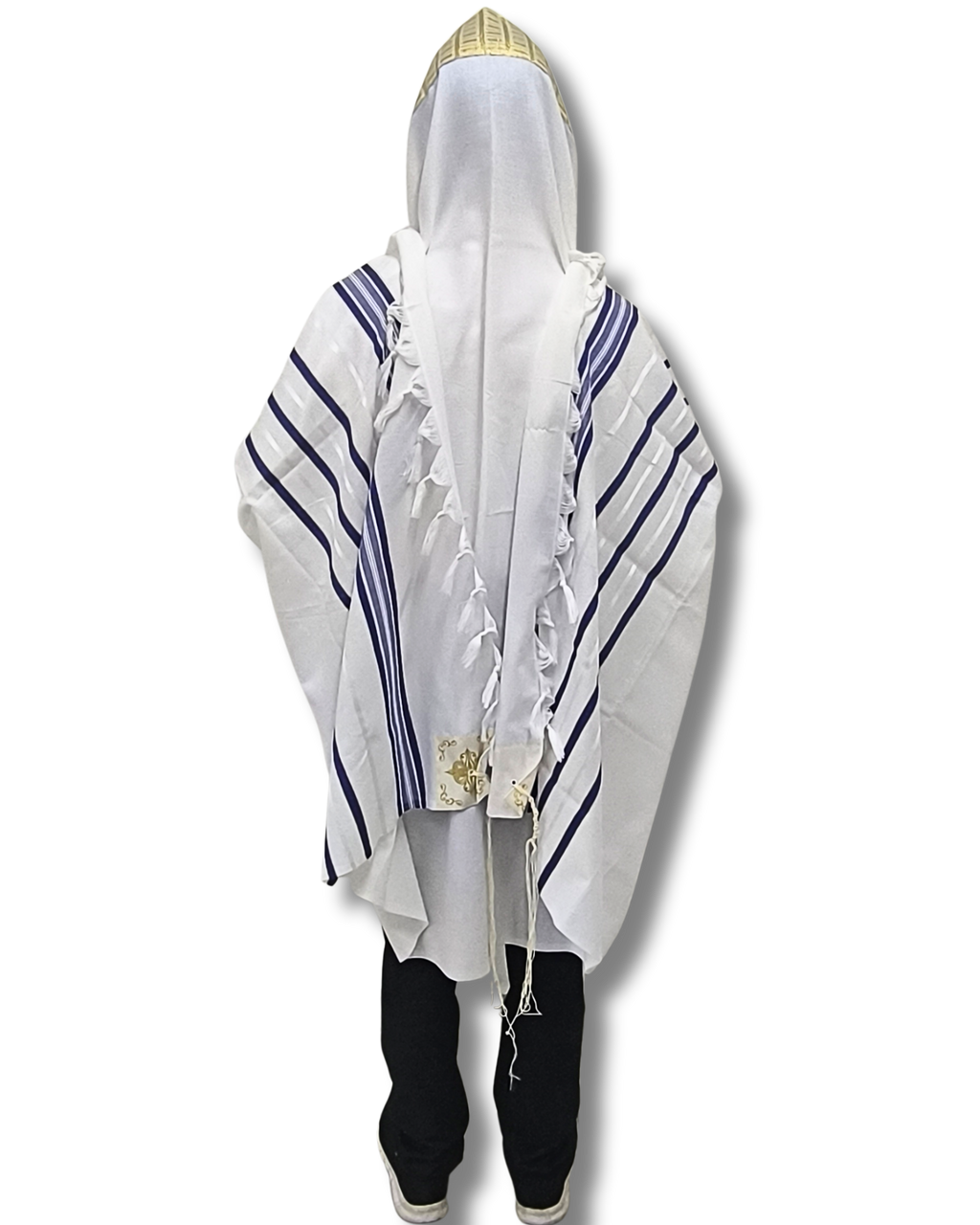 Talit Gadol Akrilan antideslizante talla 55 azul con dorado 12173