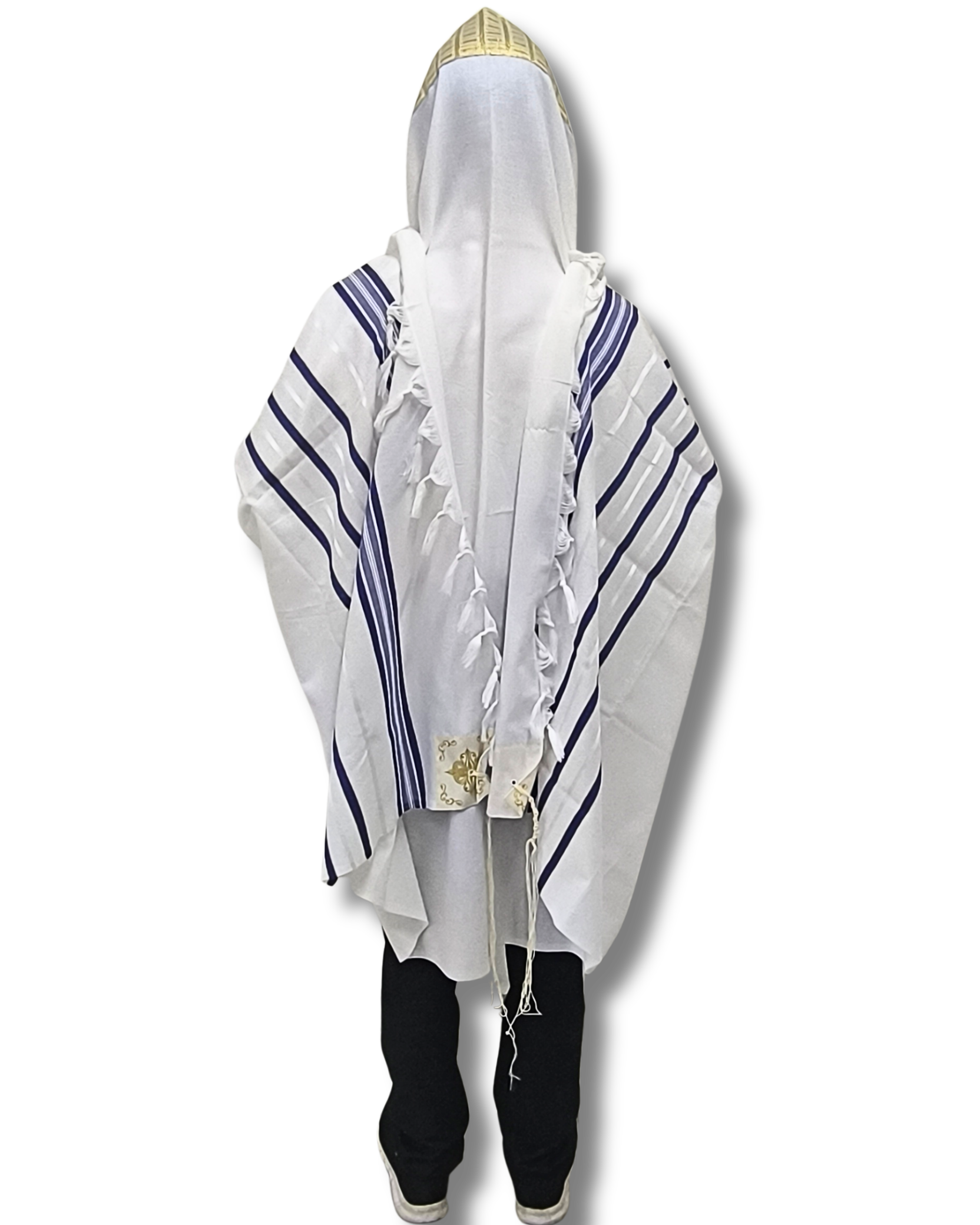 Talit Gadol Akrilan antideslizante talla 55 azul con dorado 12173