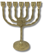 Menora 7 brazos de bronce martillada con maguen 17820