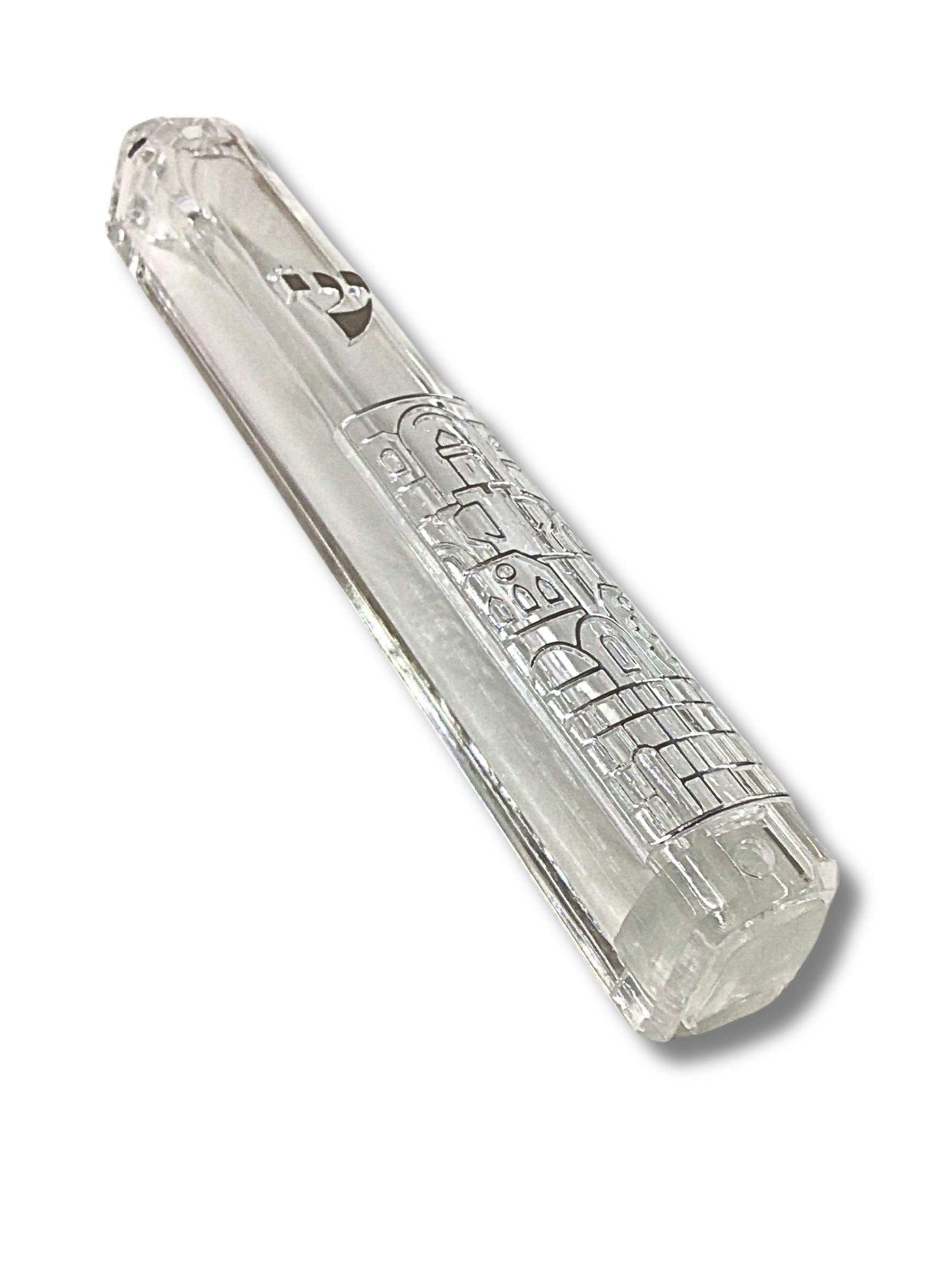 Estuche para mezuzá plástico transparente ciudad Jerusalén plata 20233