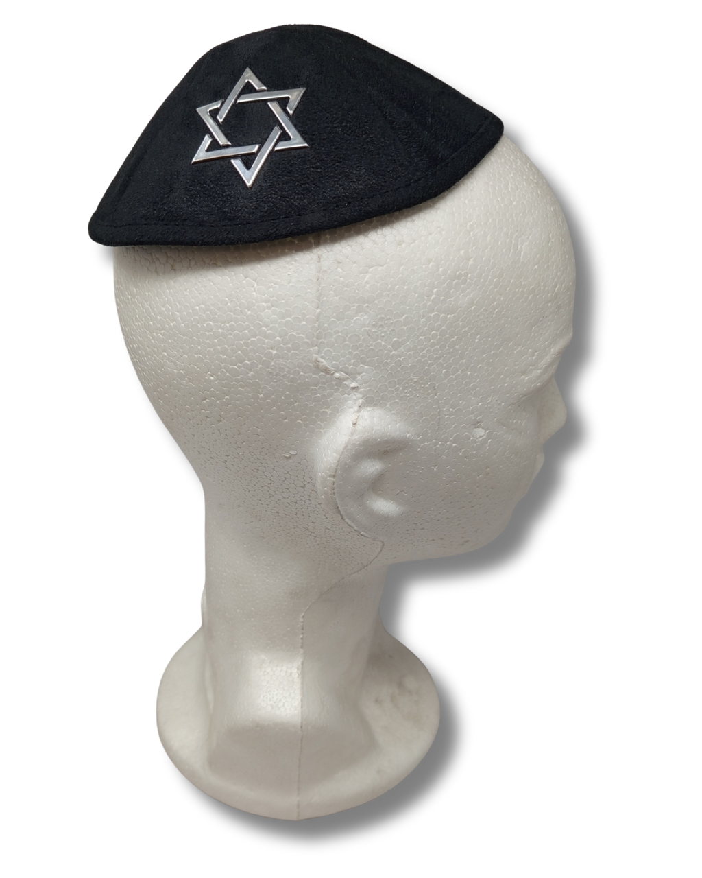 Kipá Ultra Gamuza Negra 19 cm con Estrella de David Plateada Bordada y Brillo, 17715