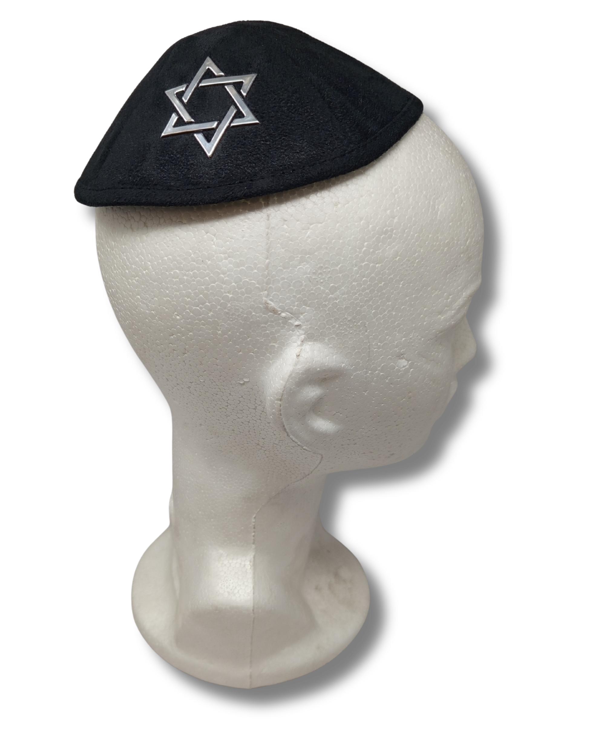 Kipá Ultra Gamuza Negra 19 cm con Estrella de David Plateada Bordada y Brillo, 17715