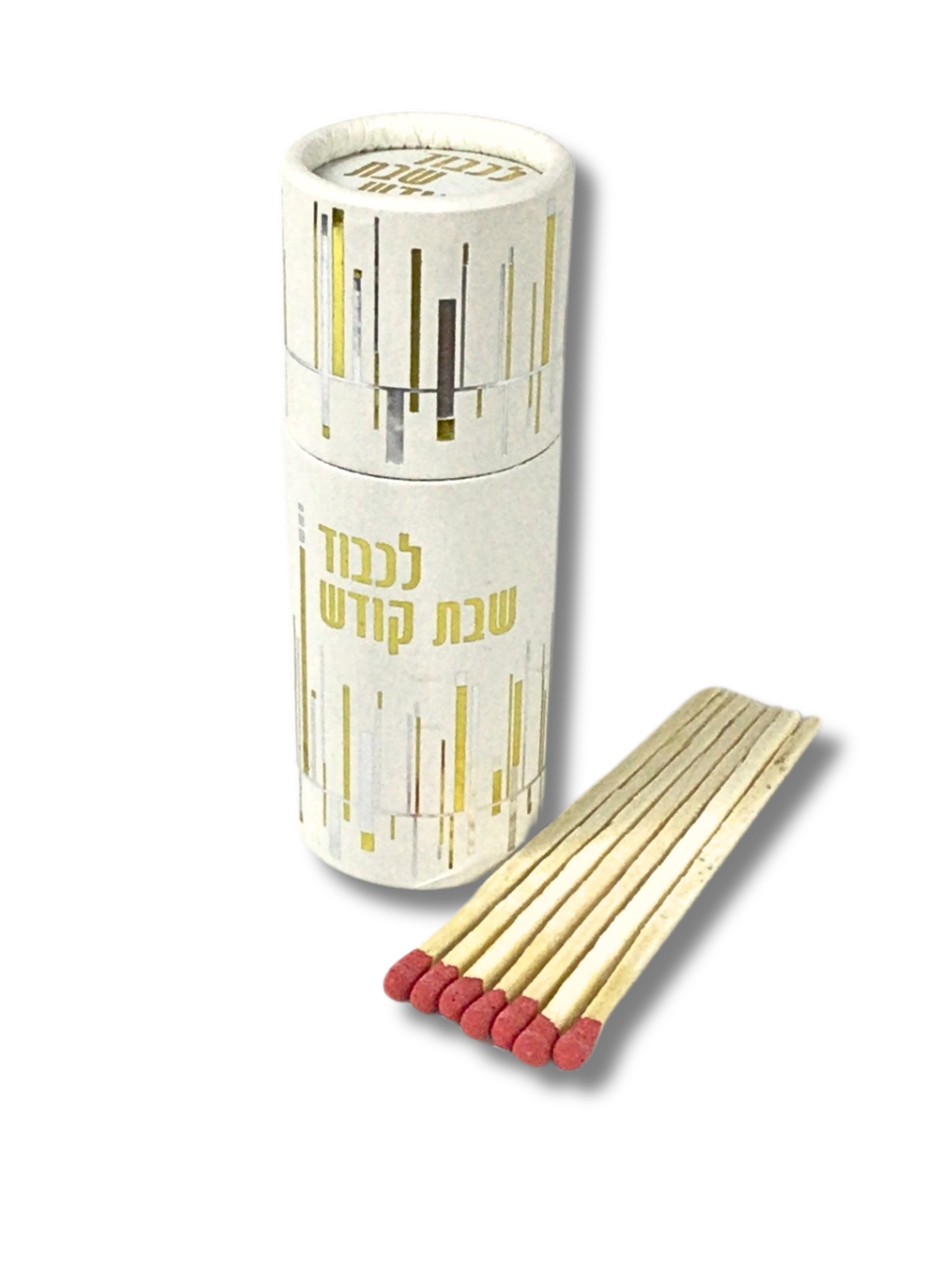 Cylindrical box with 40 extra-long striped beige matches 23026