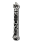Estuche de mezuza acrílico plateado corona 12 cm. 23180
