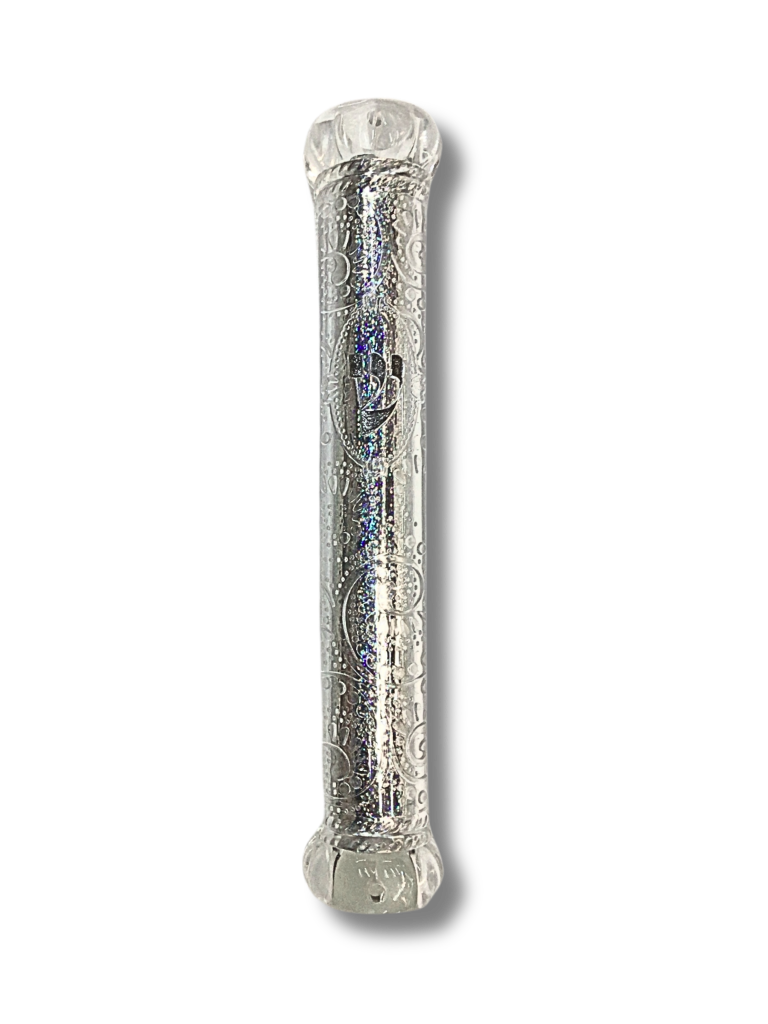 Estuche transparente para mezuzá 23840 con letra Shin y decoración brillante
