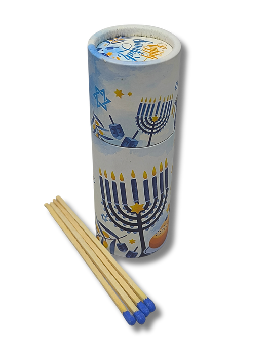 Cylindrical box with 40 extra-long matches, Hanukkah design 25073