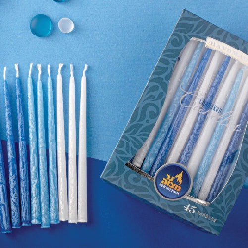 Velas de Janucá decoradas azul, celeste y blanco, paquete de 45 28362