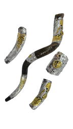 Shofar Antilope Large 2 Leones con Corona con incrustacion en Plateado 78243