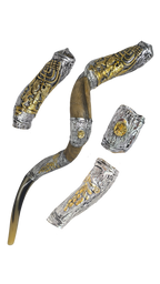 Shofar Antilope Large Menora con 2 Leones con incrustacion en Plateado 78241