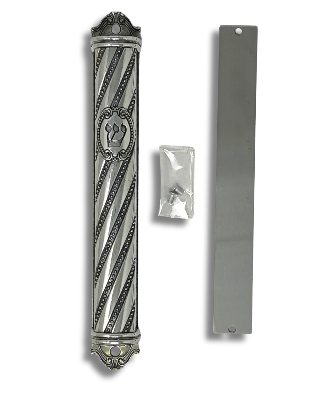 Estuche para Mezuzá de metal con adornos – 12 cm, 24049