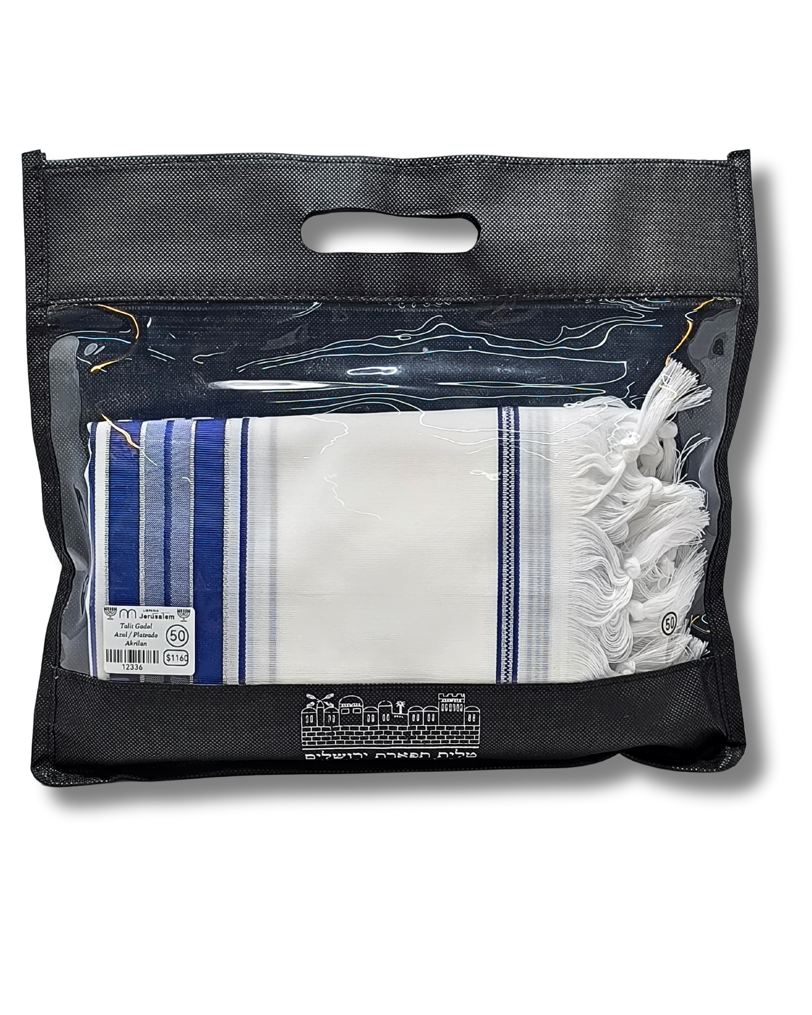 Talit Gadol Akrilan talla 50 azul con plateado TY 12336