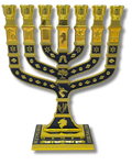 Menora 7 brazos 12 tribus Tiferet Yerushalaim 27 cm Azul cafe 12284