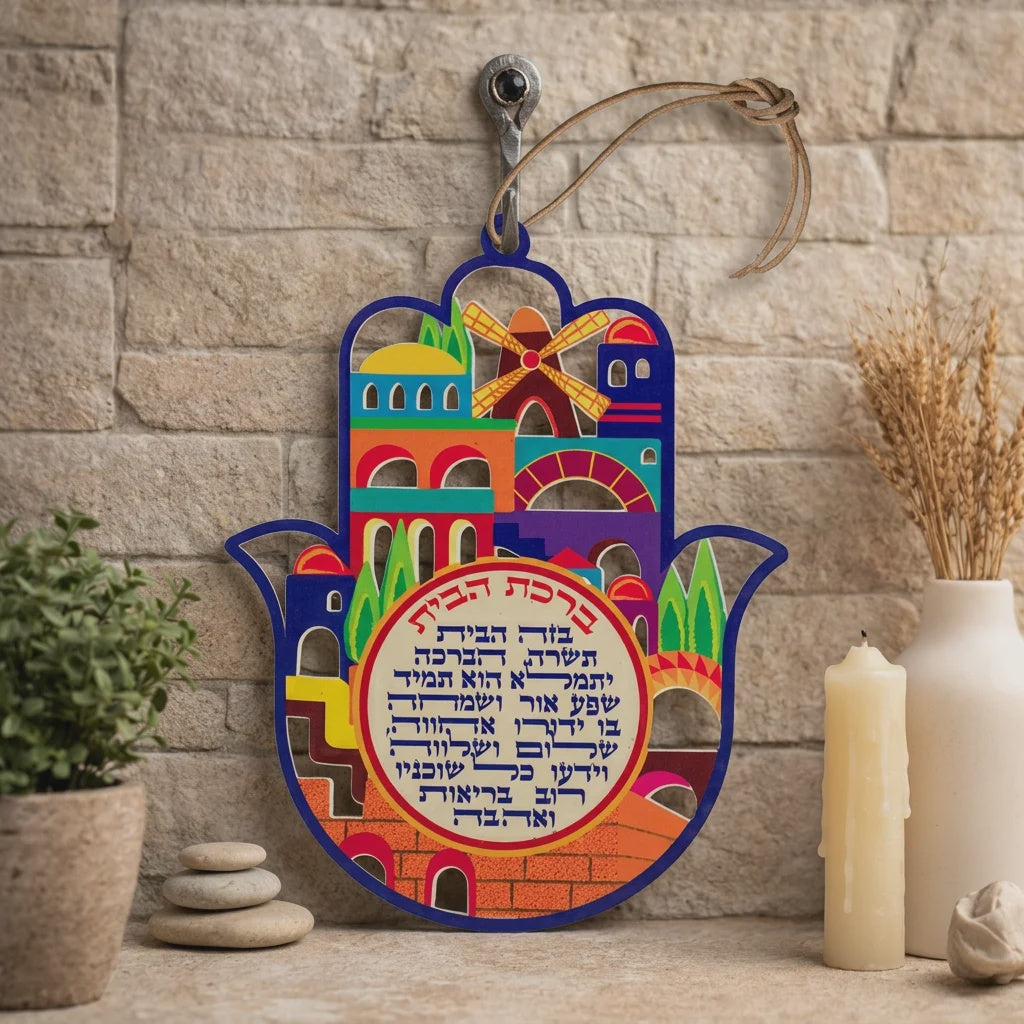 Colgante de Hamsa Multicolor Bendición del Hogar en Hebreo 43764