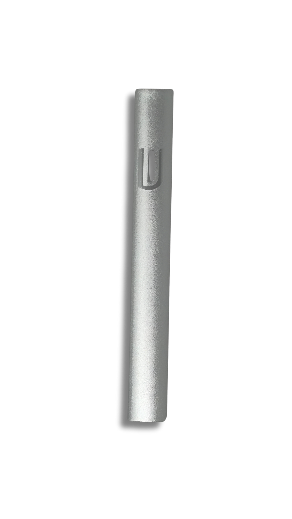 Estuche metálico plateado para mezuzá 22458 con letra Shin grande, de 12 cm