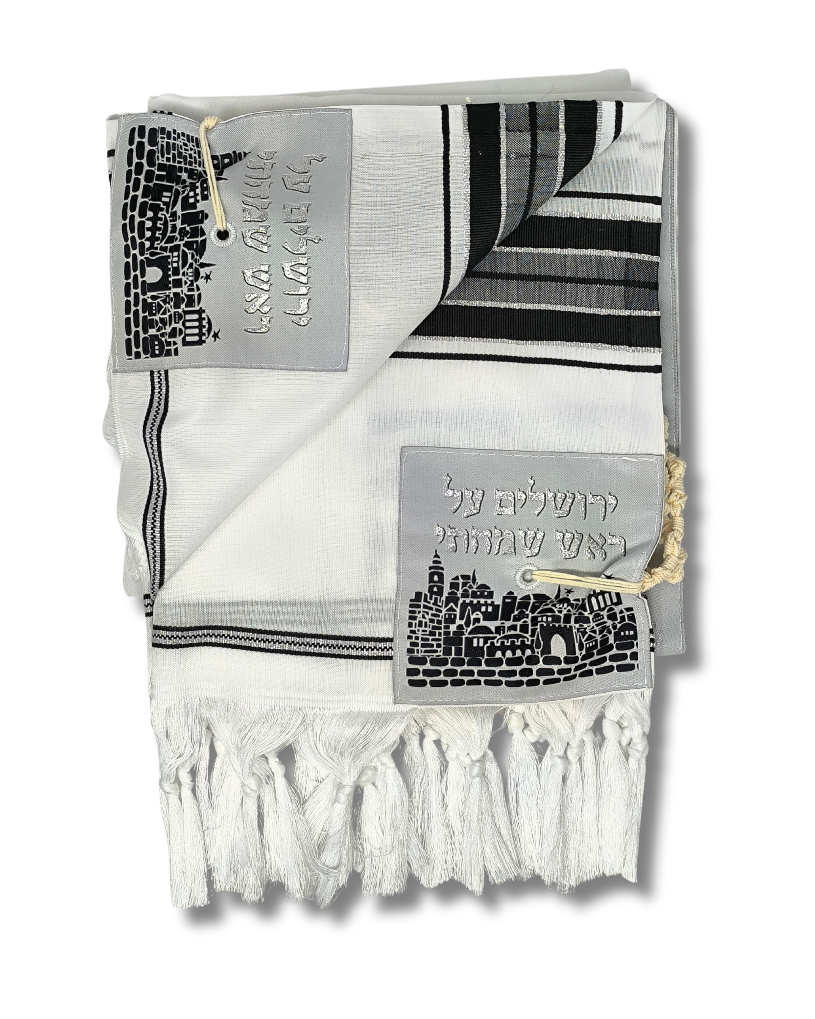 Talit gadol akrilan Negro con Plateado