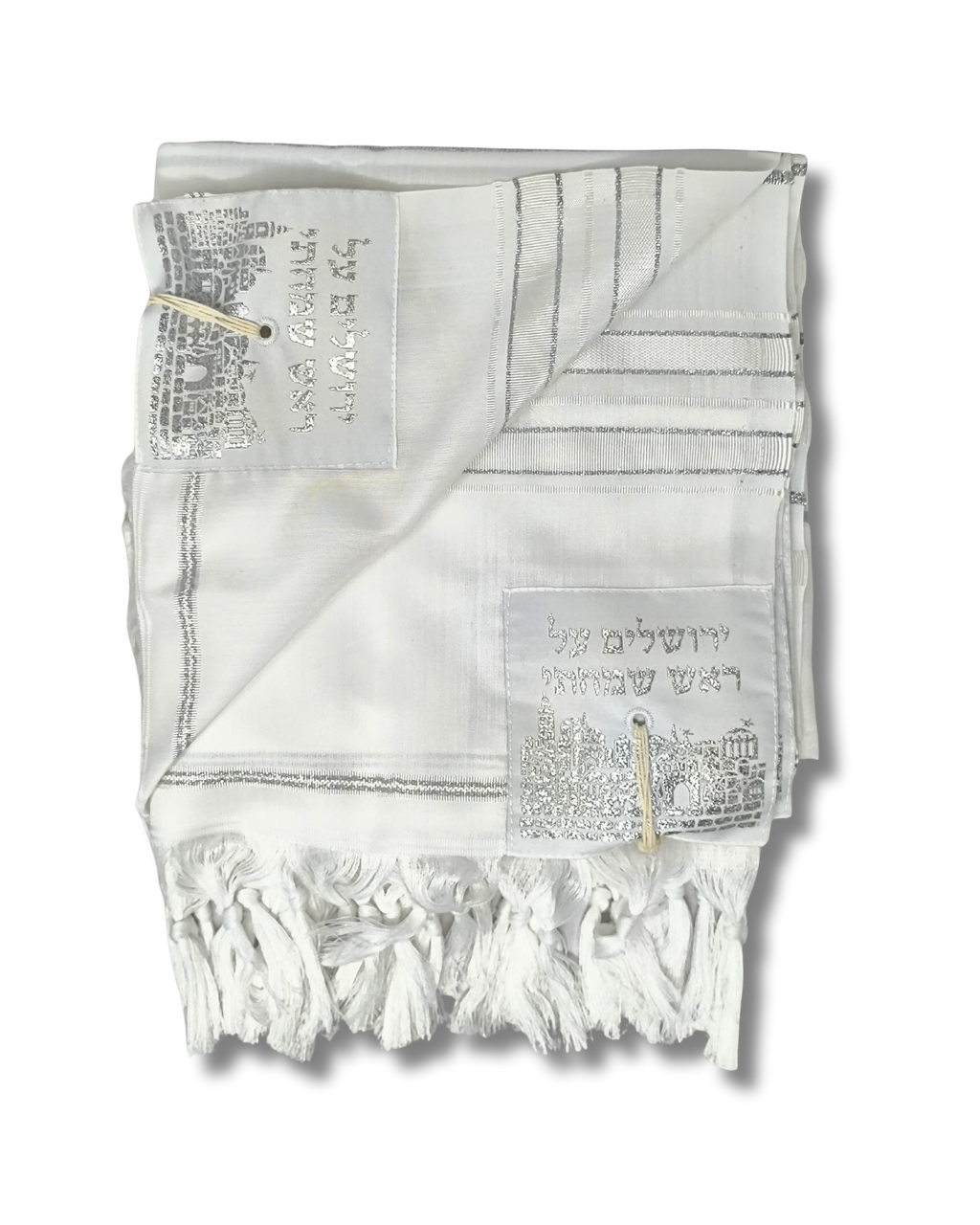 Talit Gadol Akrilan talla 60 blanco con plateado TY 12339