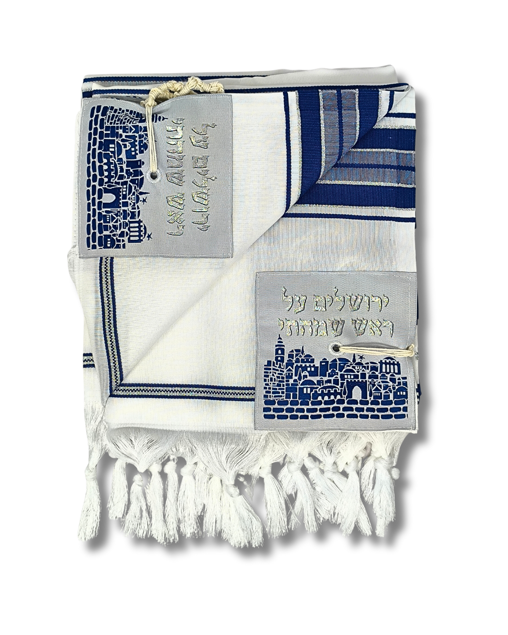 Talit Gadol Akrilan talla 55 azul con plateado TY 12337