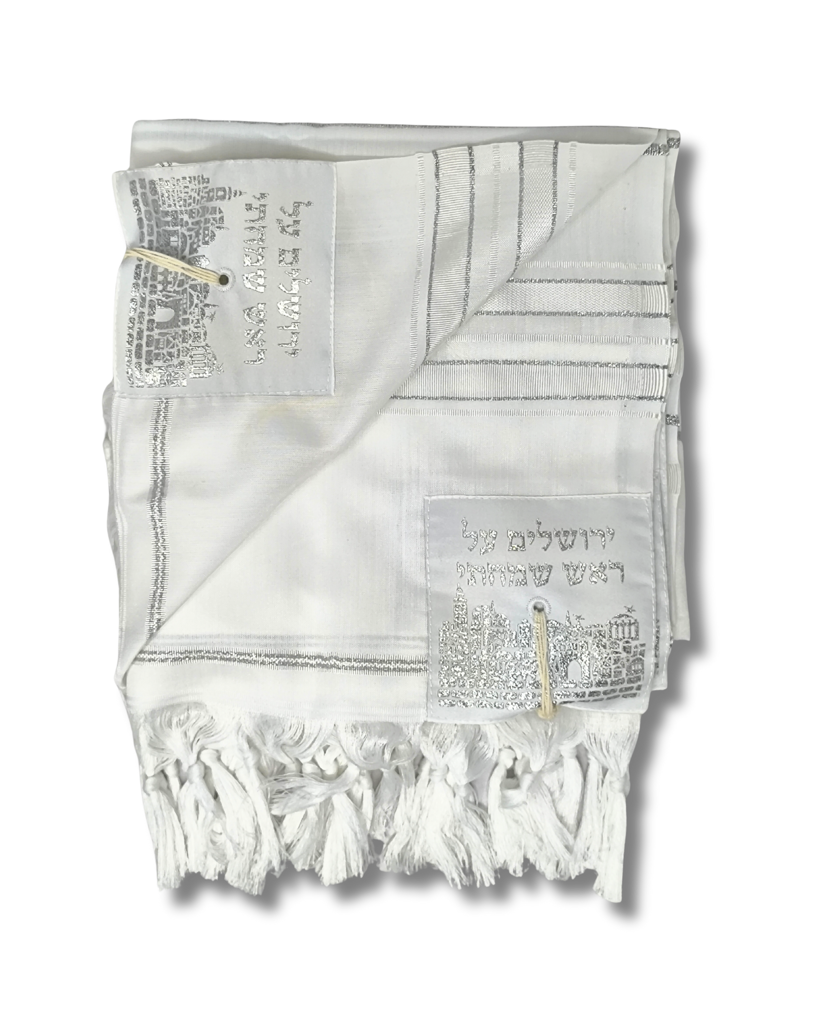 Talit Gadol Akrilan talla 55 blanco con plateado TY 12338