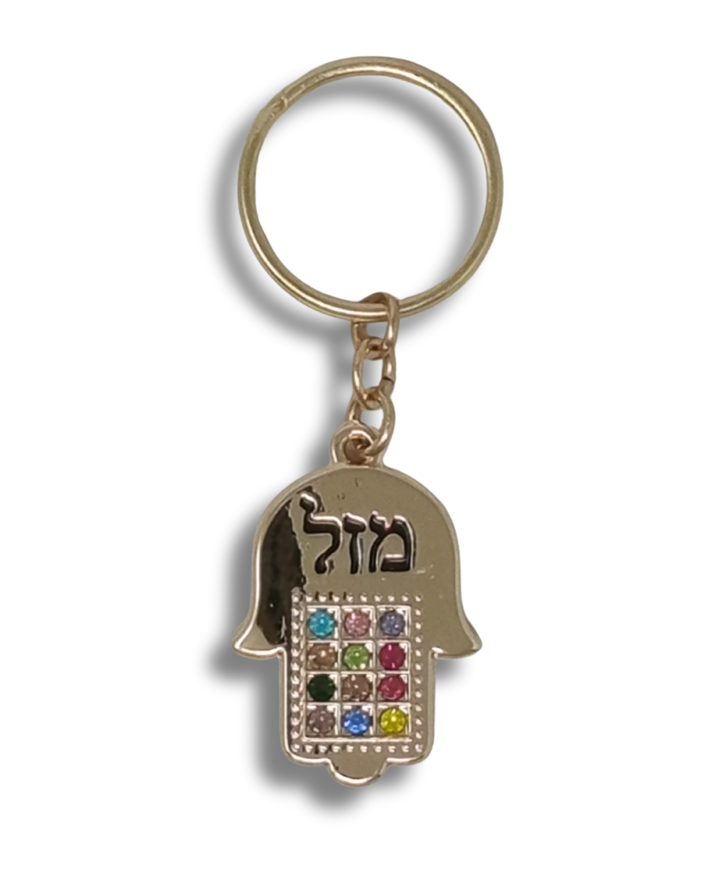 Llavero metálico Hamsa dorado con 12 piedras, 35885