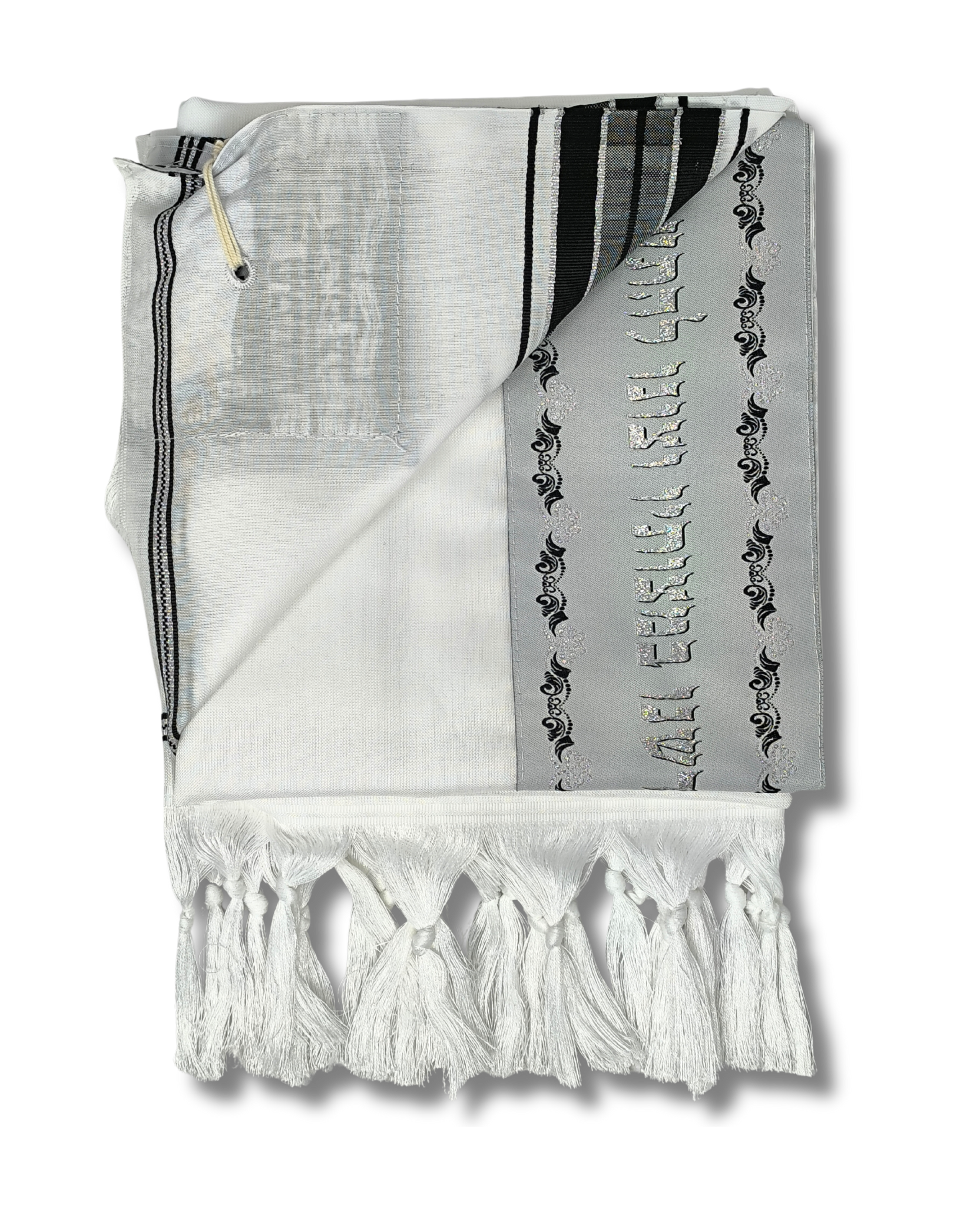 Talit gadol akrilan Negro con Plateado