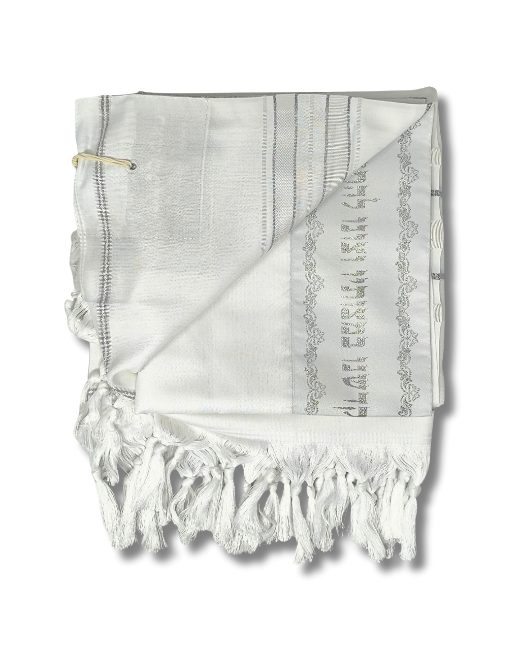 Talit Gadol Akrilan talla 60 blanco con plateado TY 12339