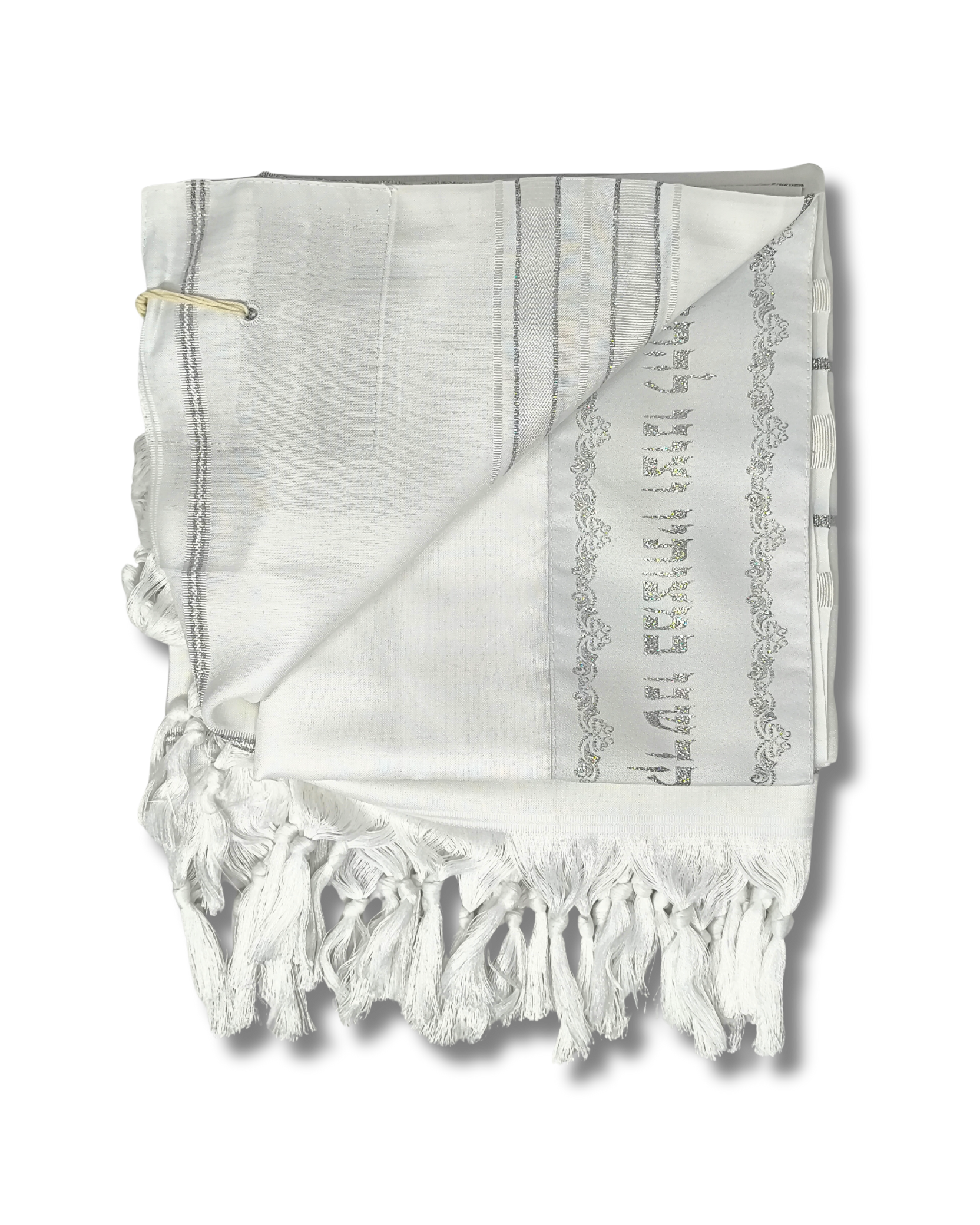 Talit Gadol Akrilan talla 60 blanco con plateado TY 12339
