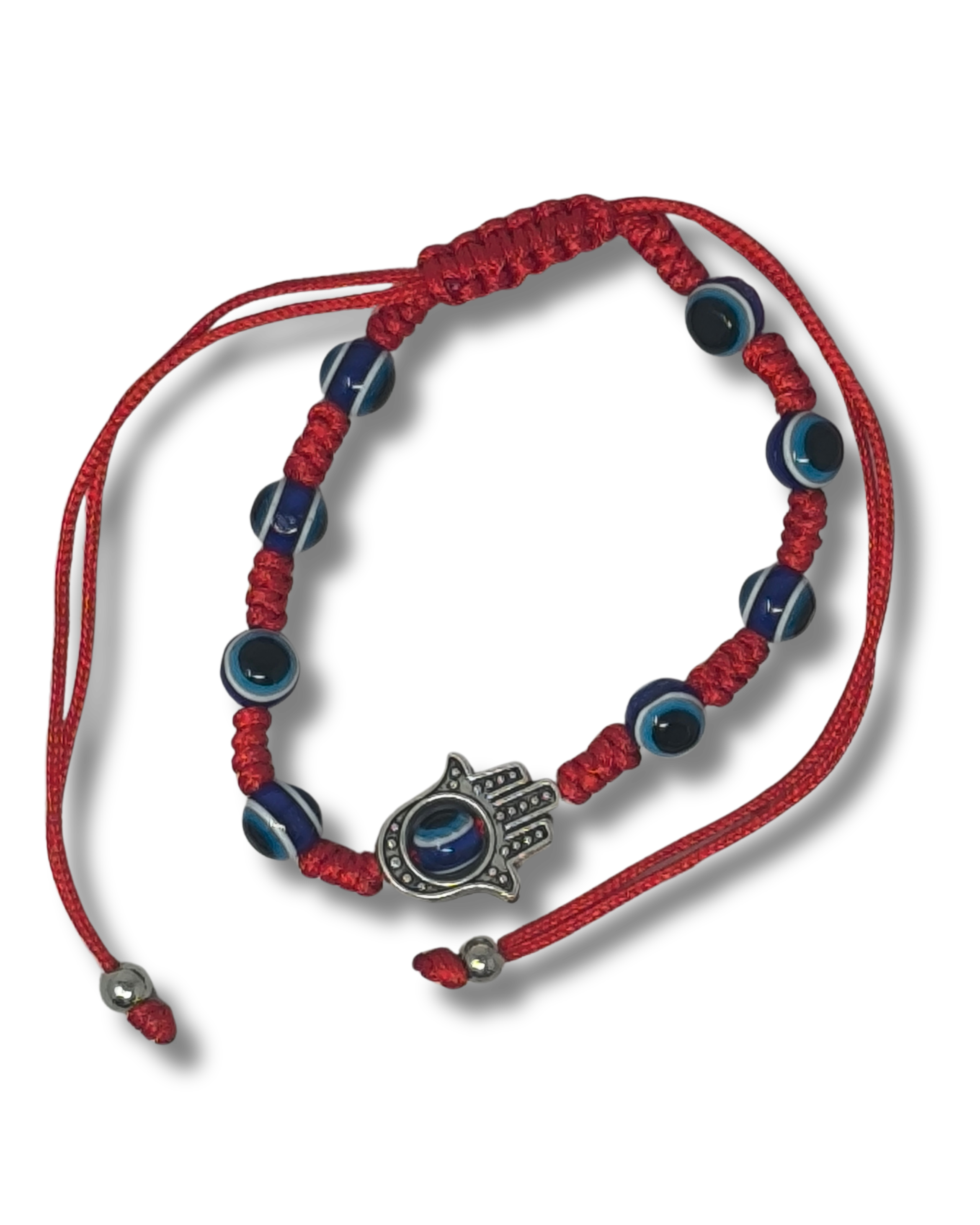 Pulsera de hilo rojo con 8 ojitos y hamsa con ojo, 12365