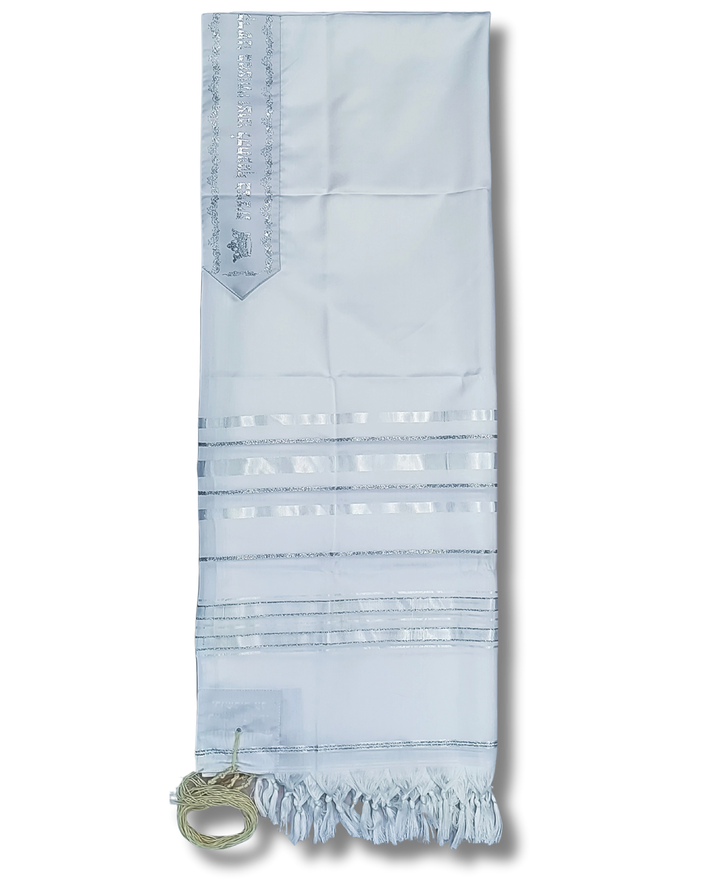 Talit Gadol Akrilan talla 55 blanco con plateado TY 12338
