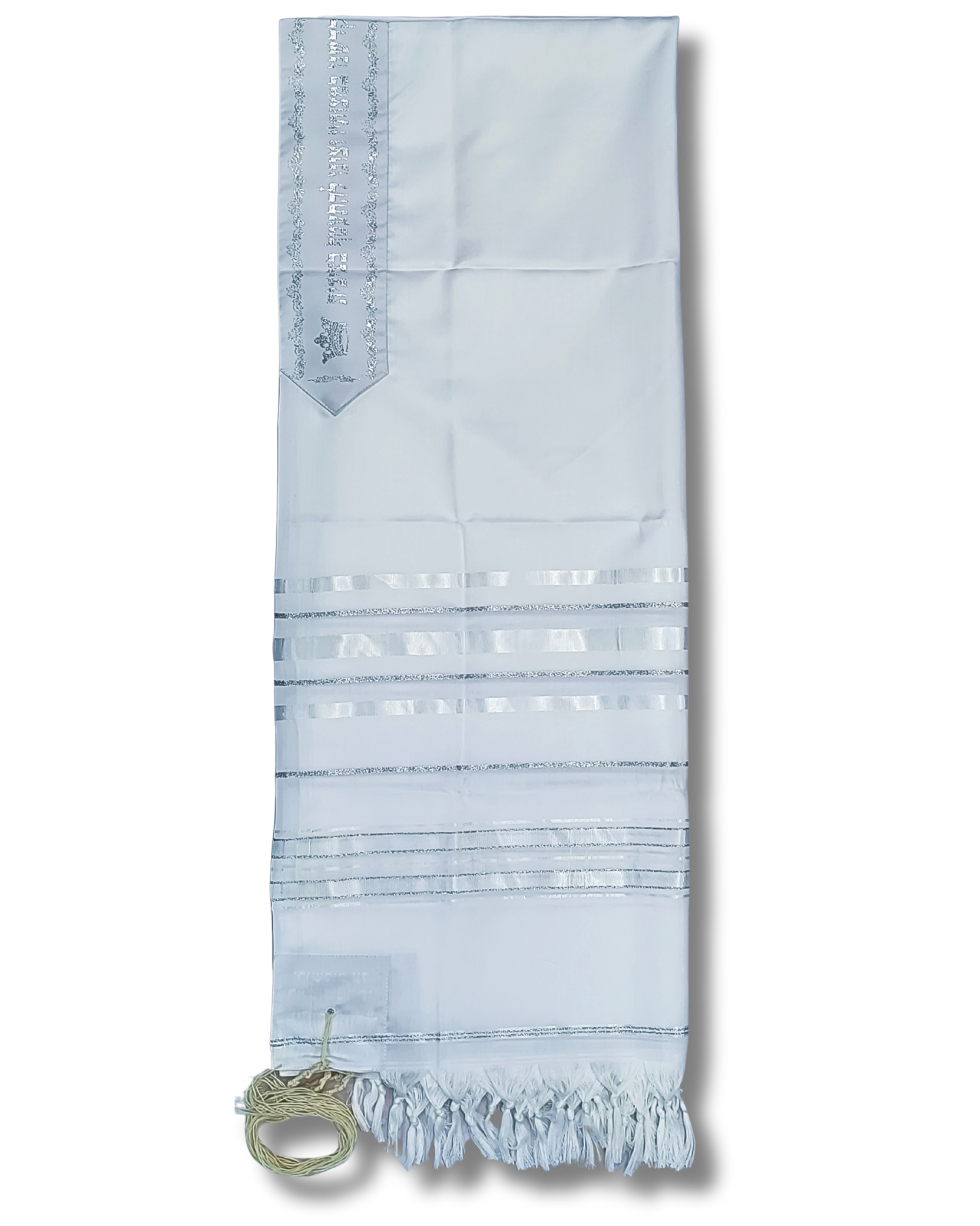 Talit Gadol Akrilan talla 55 blanco con plateado TY 12338