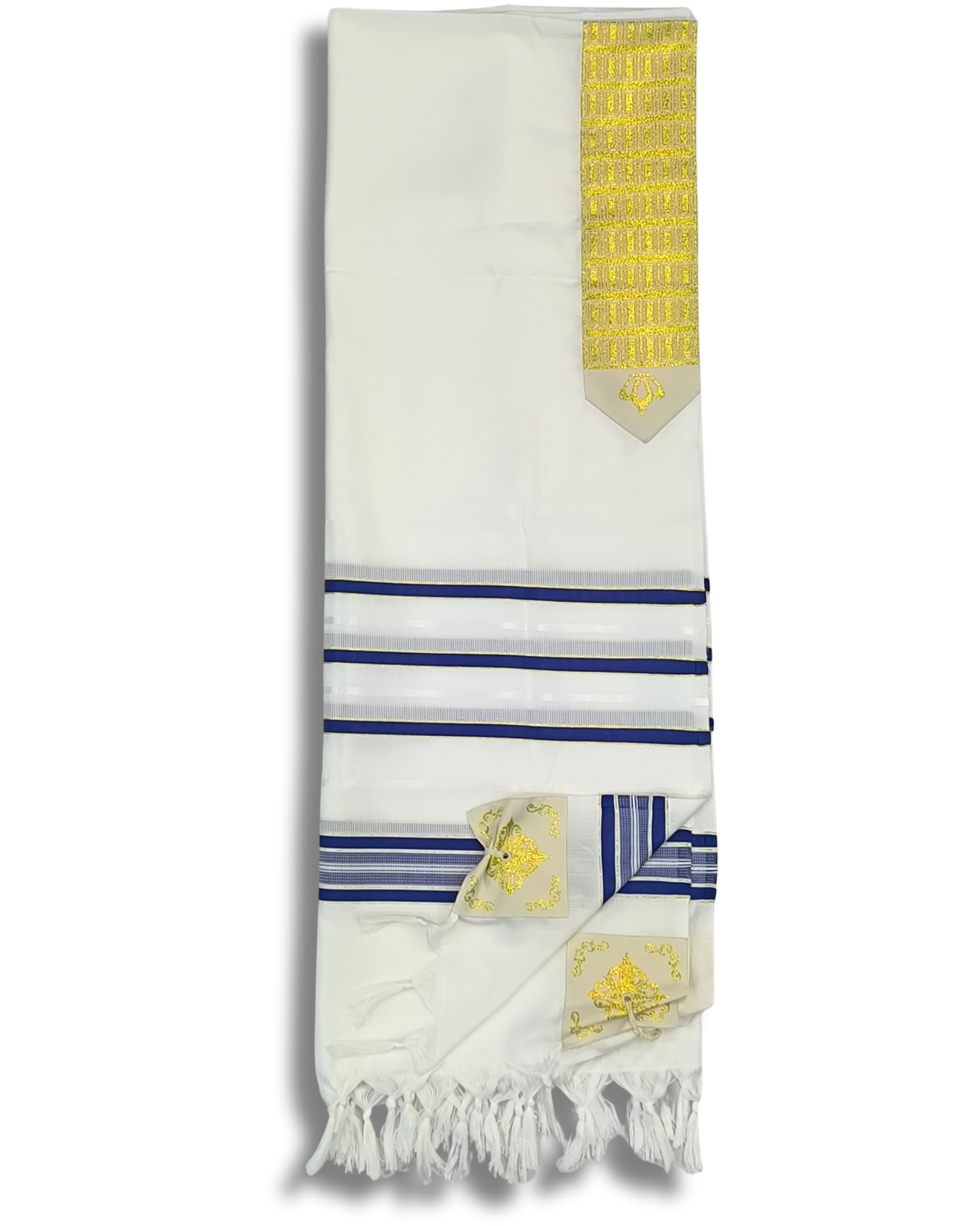 Talit Gadol Akrilan antideslizante talla 55 azul con dorado 12173