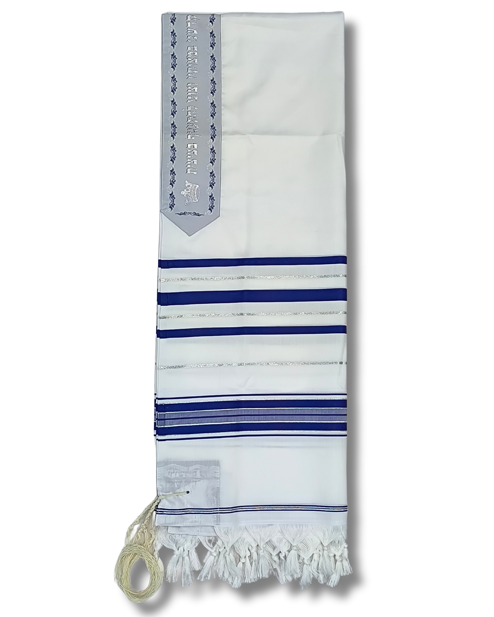 Talit Gadol Akrilan talla 45 azul con plateado TY 12335