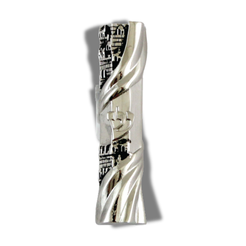 Estuche metálico para automóvil 21789 con diseño Jerusalem, letra Shin y acabado de níquel