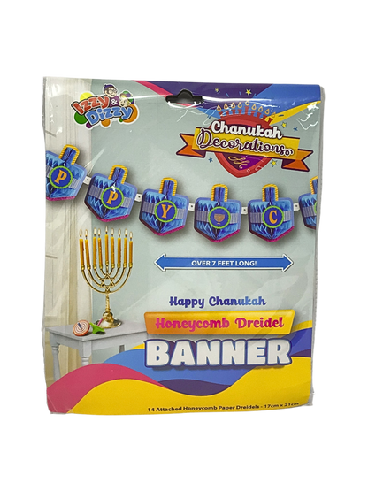 Happy chanukah honeycomb dreidel banner 78264