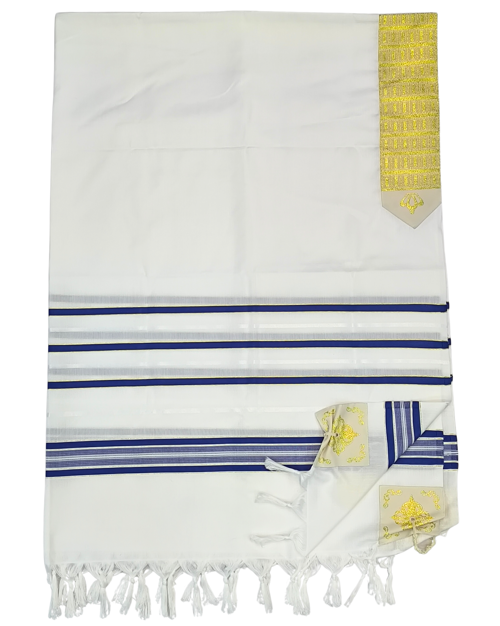 Talit Gadol Akrilan antideslizante talla 60 azul con dorado 12174