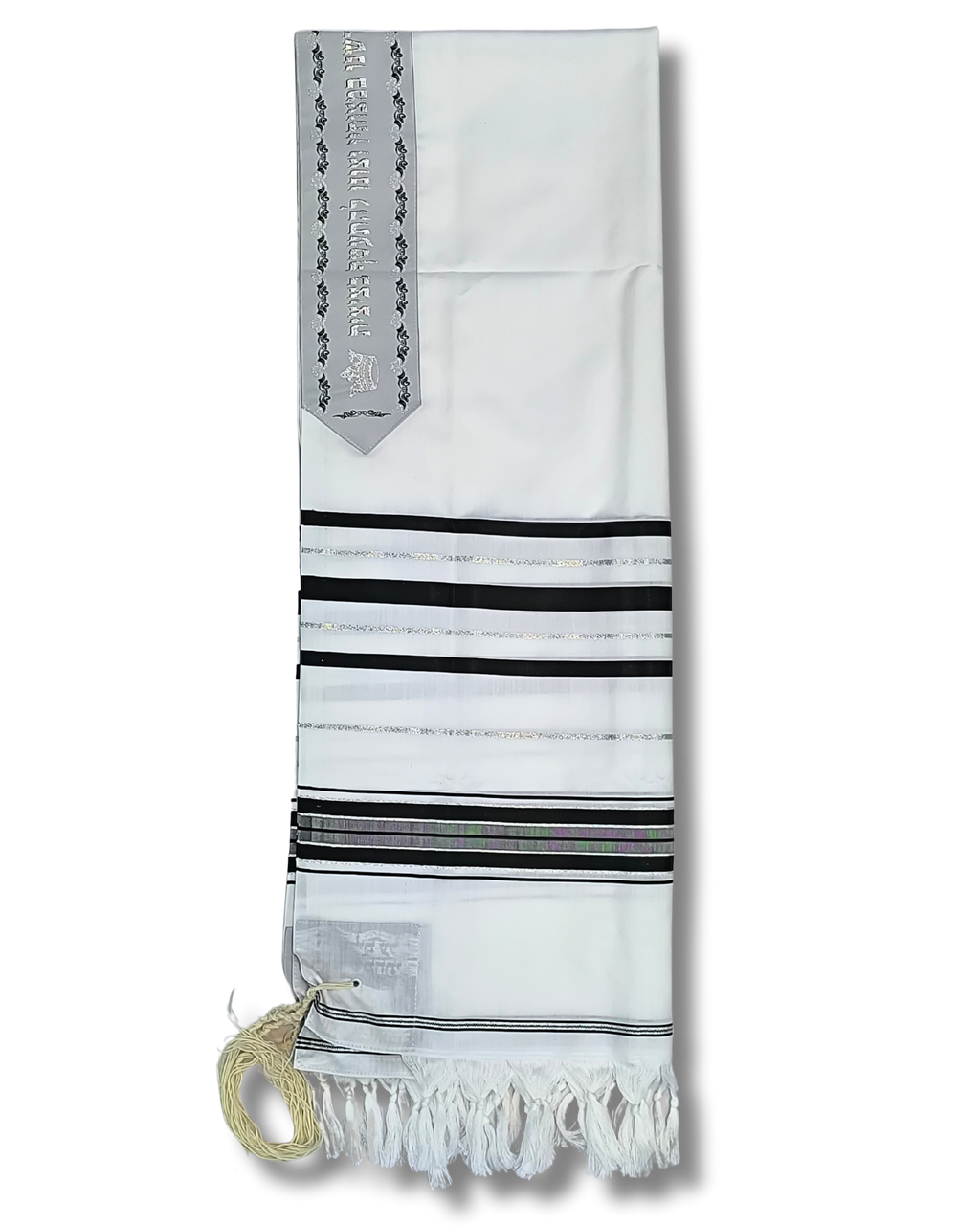 Talit gadol akrilan Negro con Plateado