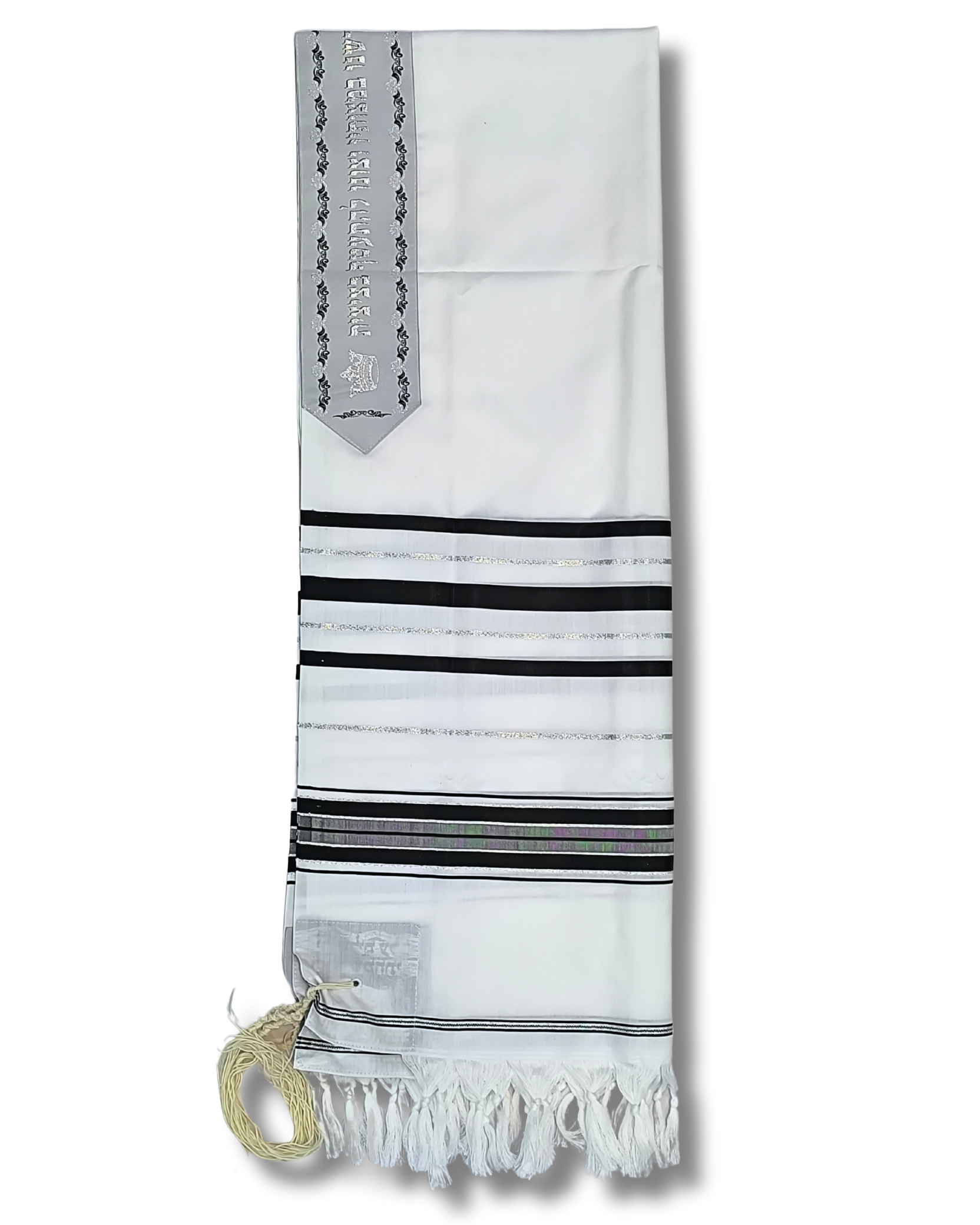 Talit gadol akrilan Negro con Plateado