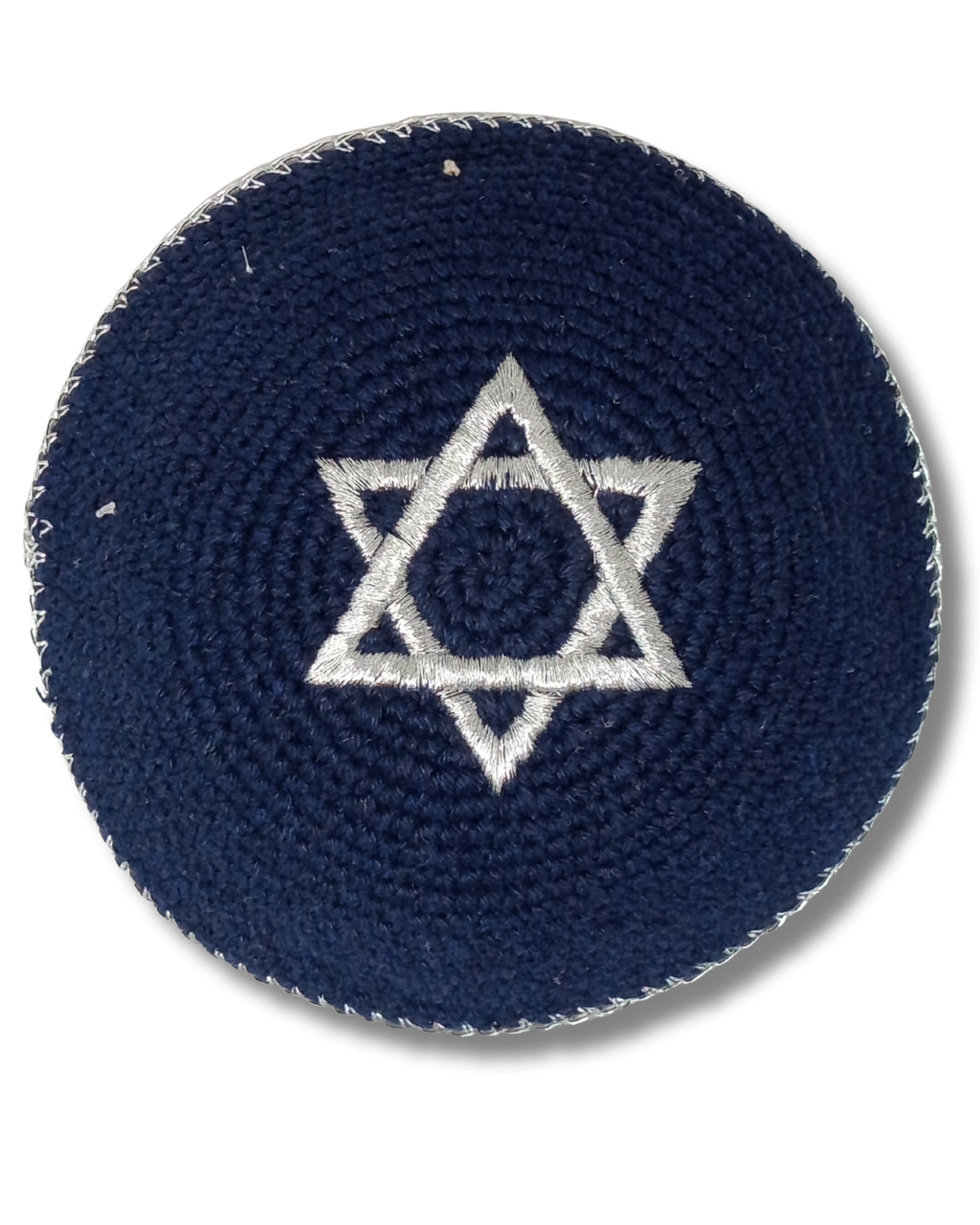 Kipá Tejida Azul con Plata – 16 cm (Mediana), 15230