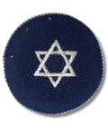 Kipá Tejida Azul con Plata – 16 cm (Mediana), 15230