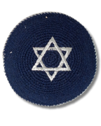 Kipá Tejida Azul con Plata – 16 cm (Mediana), 15230