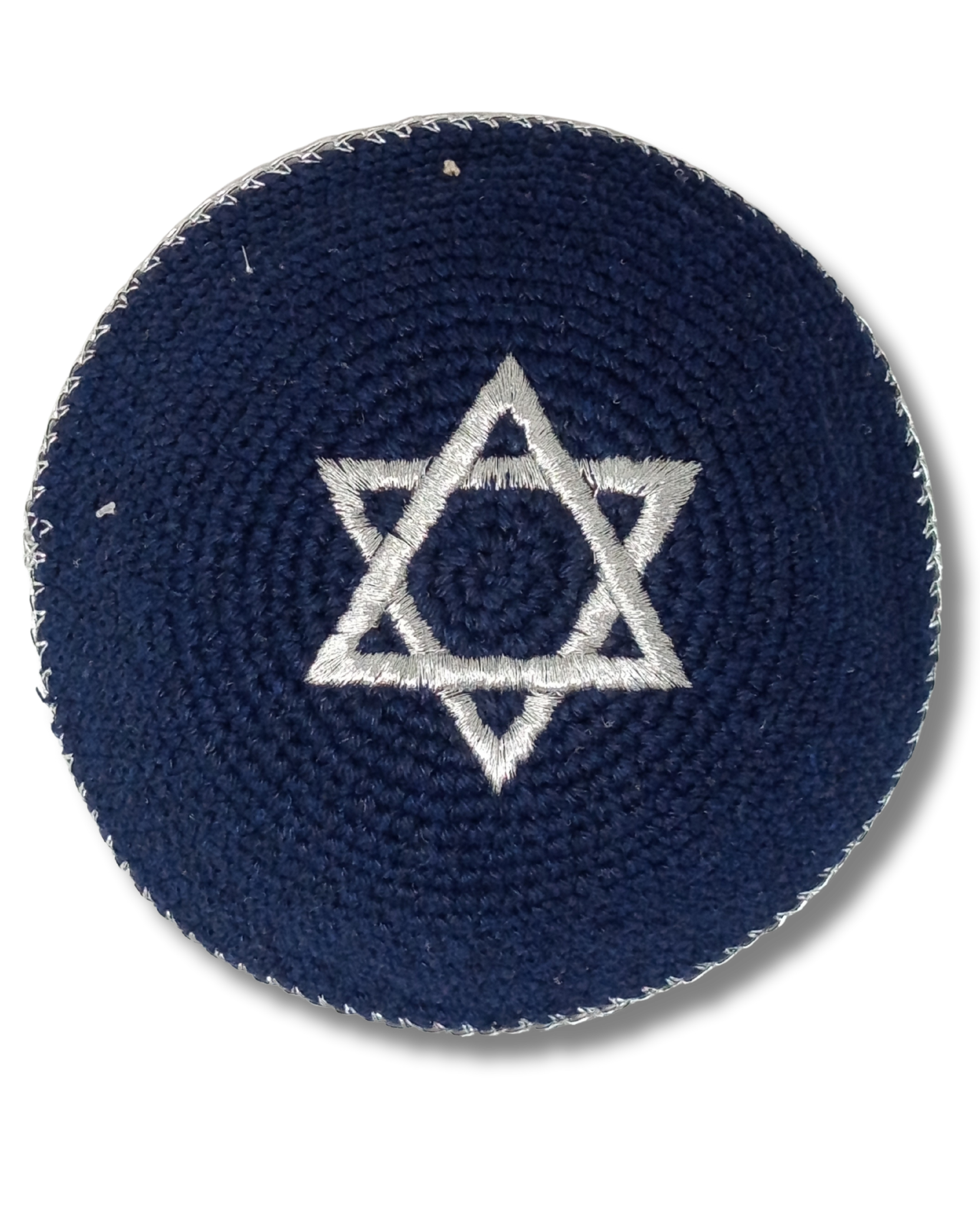 Kipá Tejida Azul con Plata – 16 cm (Mediana), 15230
