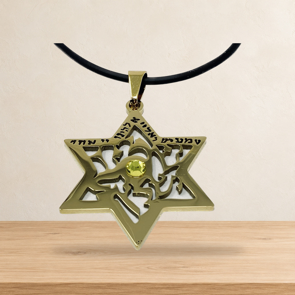 Collar Shema israel de maguen david con brillante 11177 — ambientación en estudio claro