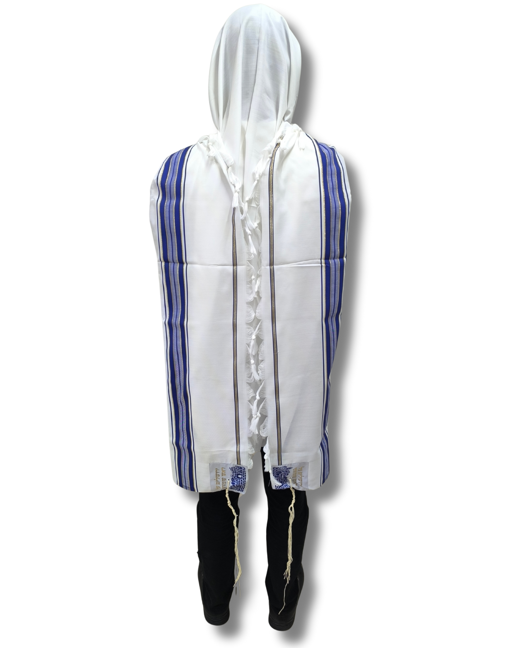 Talit Gadol Akrilan talla 60 azul con dorado TY 12334