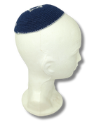 Kipá Tejida Azul con Plata – 16 cm (Mediana), 15230