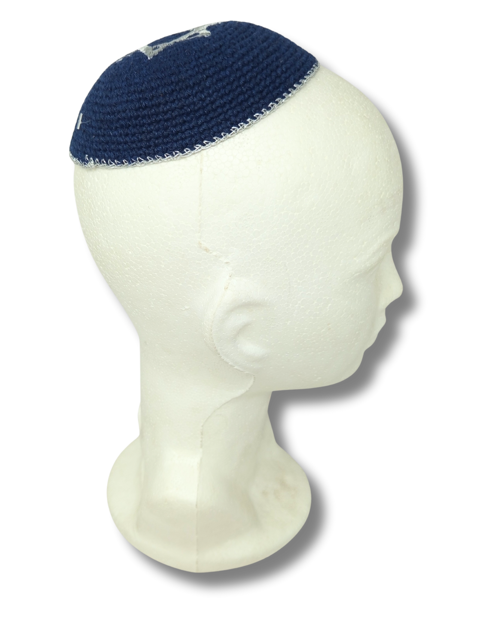 Kipá Tejida Azul con Plata – 16 cm (Mediana), 15230