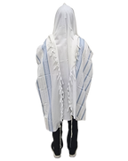 Talit Gadol Akrilan antideslizante talla 60 celeste con plata 12176