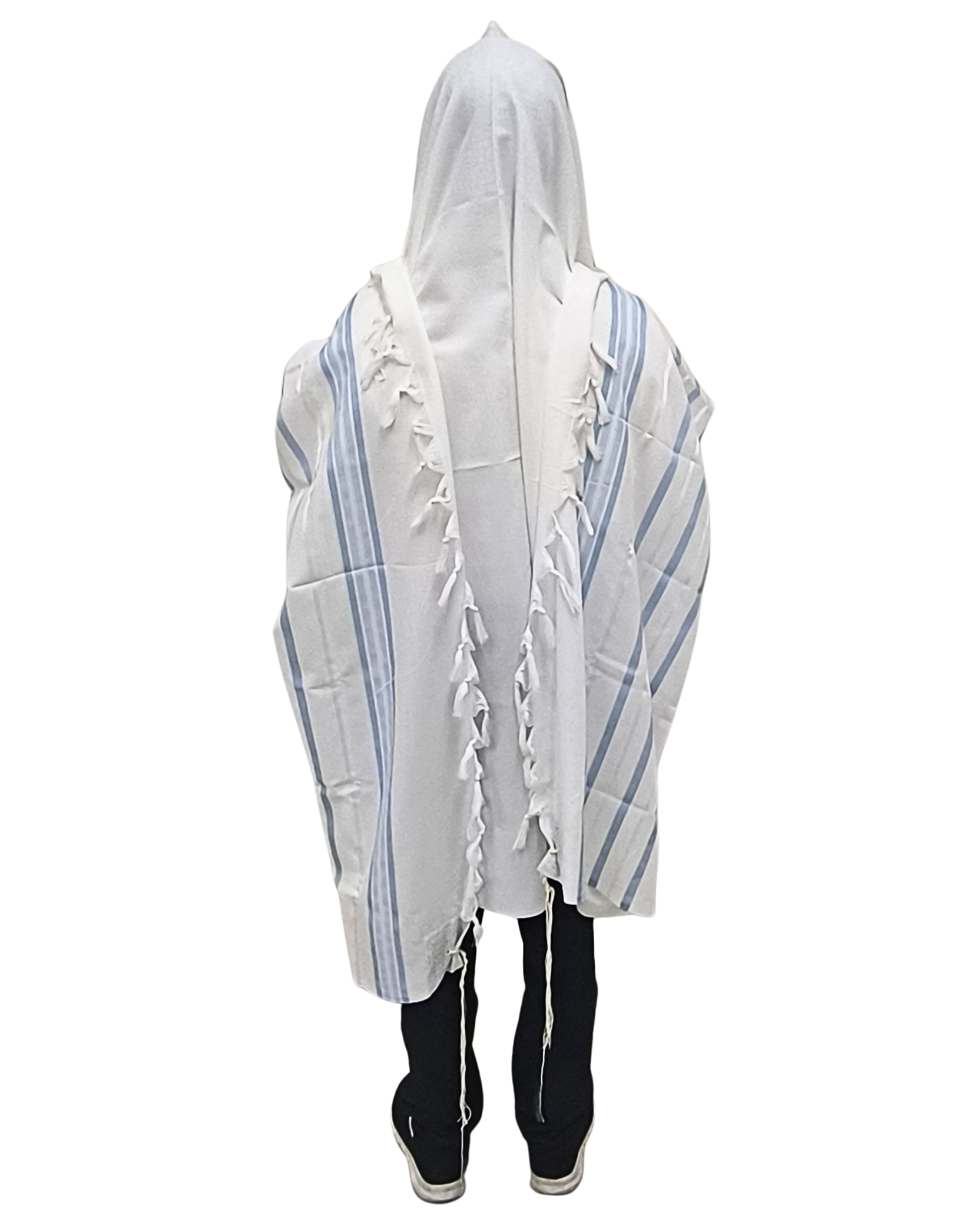 Talit Gadol Akrilan antideslizante talla 60 celeste con plata 12176