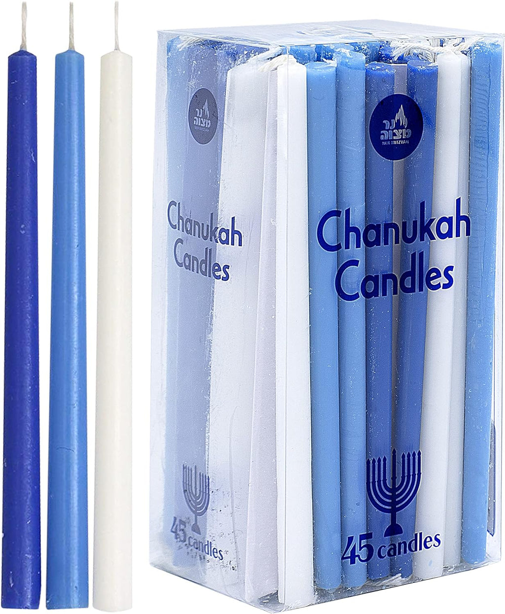 Medium Hanukkah Candles, White and Blue, 28320
