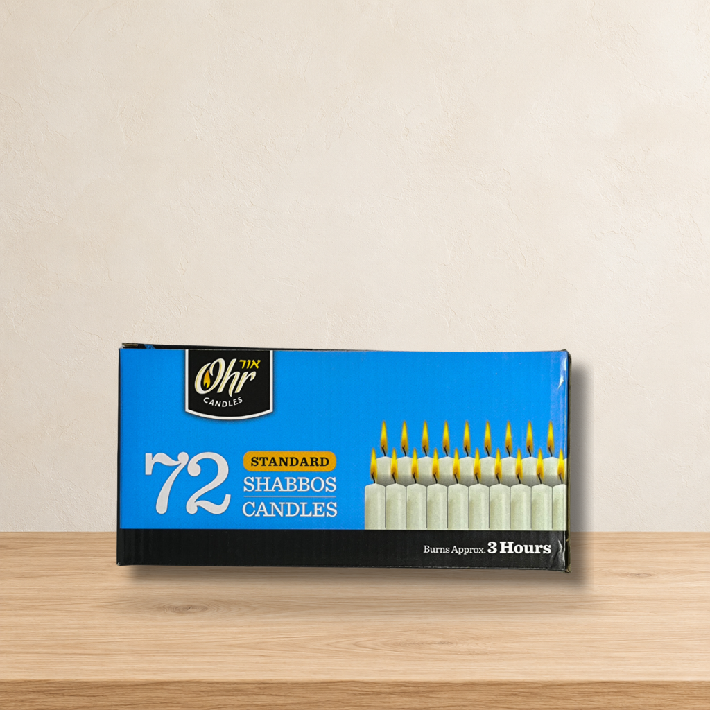 Velas para shabat de 3 horas caja con 72 piezas 26010 — ambientación en estudio claro