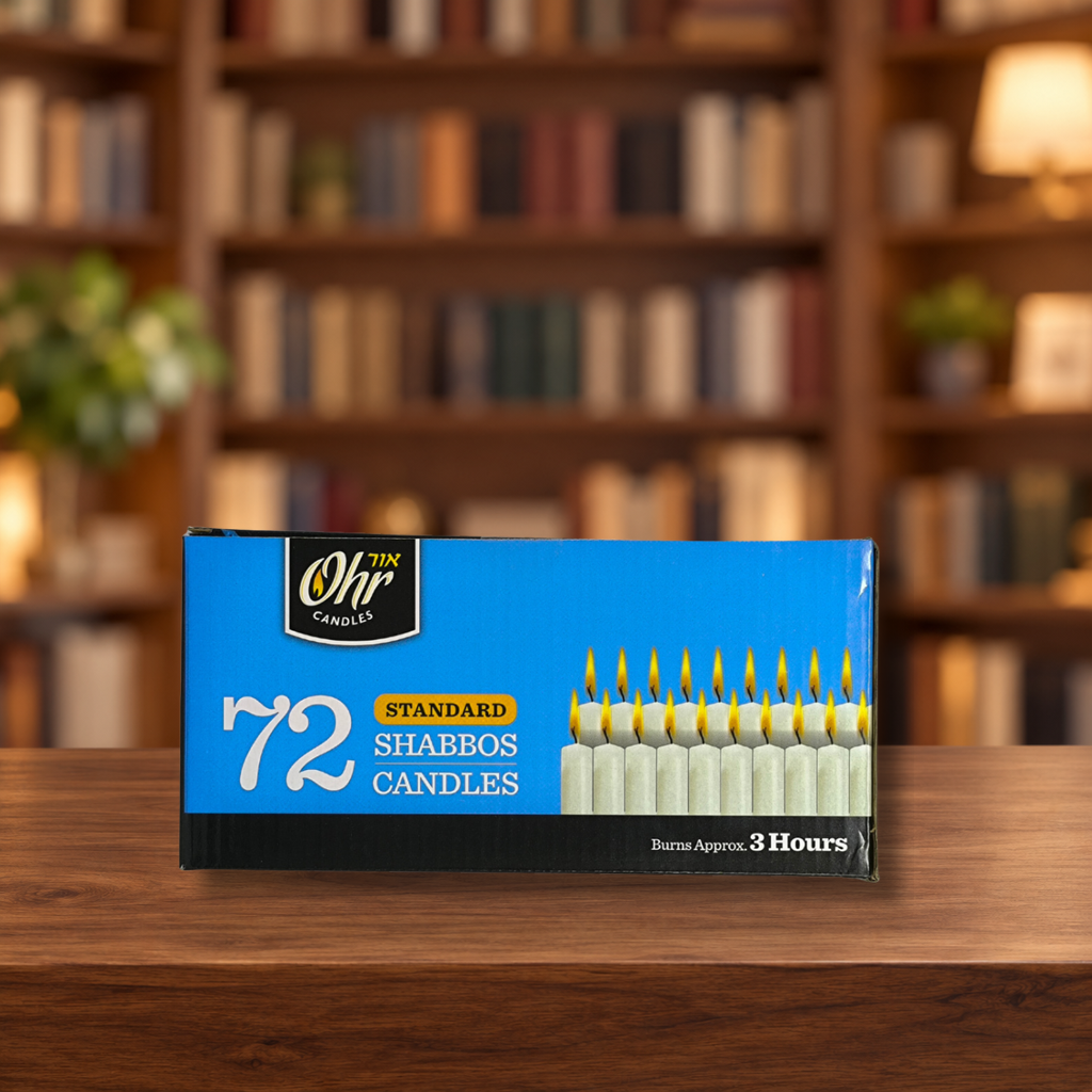 Velas para shabat de 3 horas caja con 72 piezas 26010 — ambientación en biblioteca